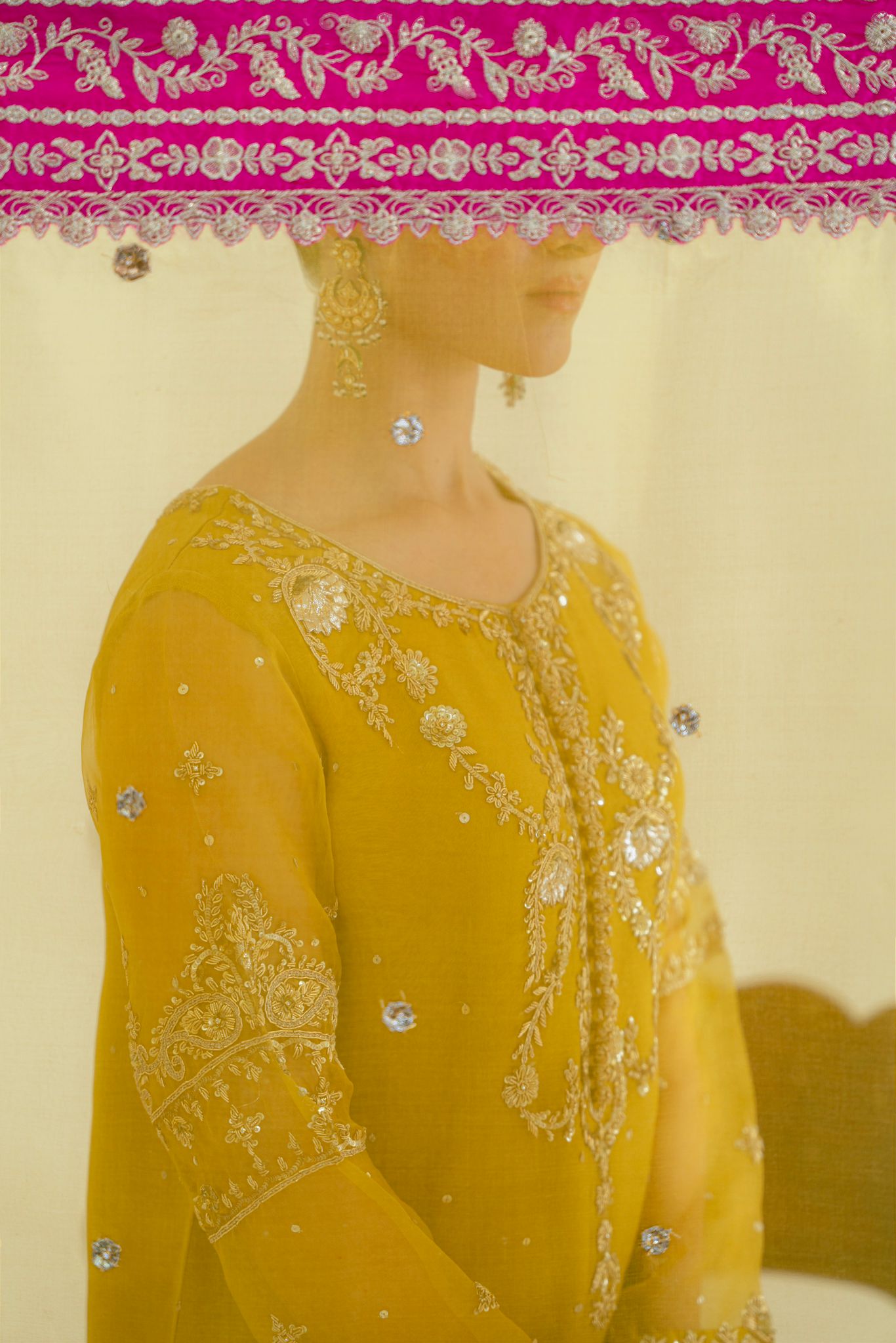 Mustard Yellow Hand-Embellished Organza Salwar Kameez (3-Piece) - Image 2