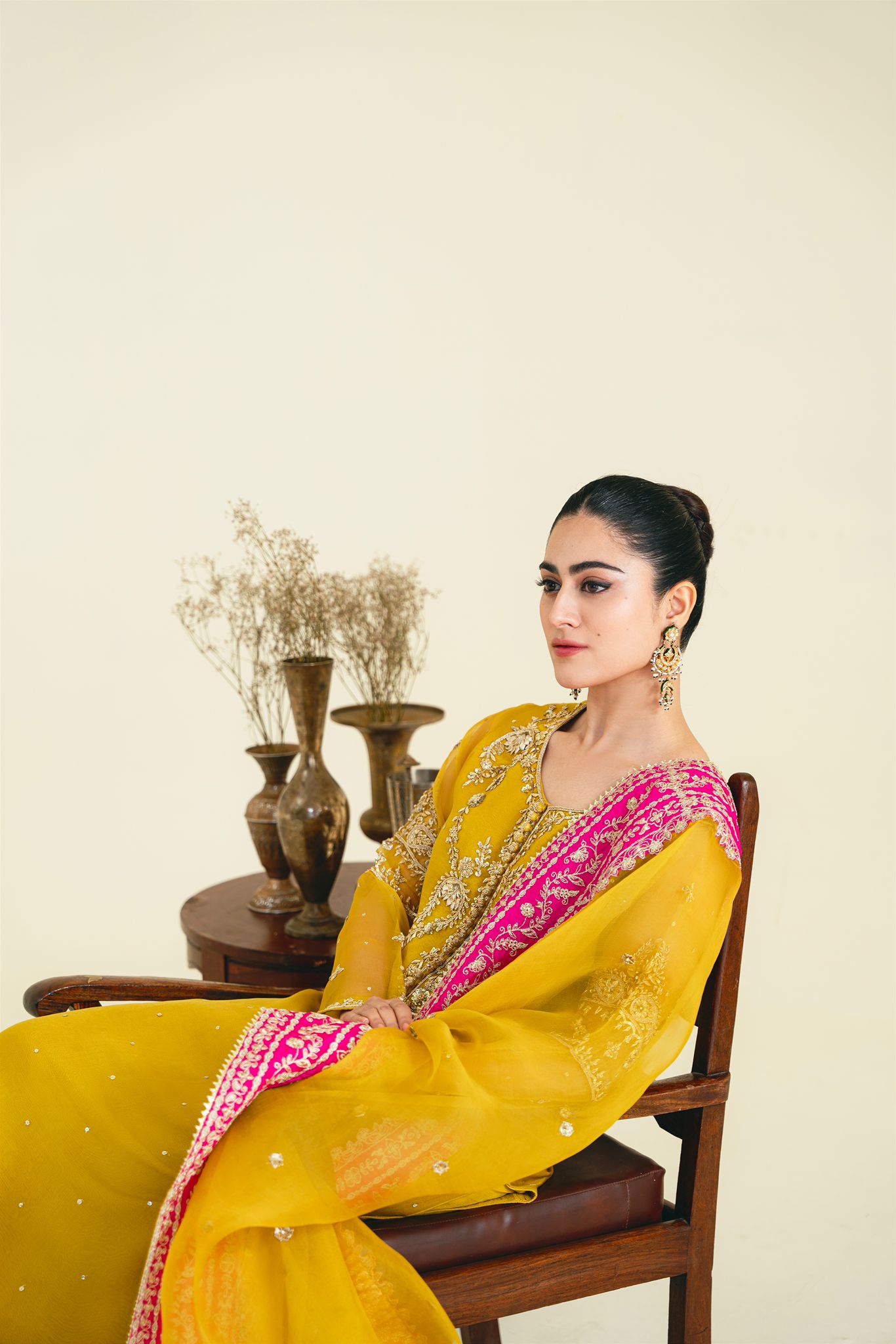 Mustard Yellow Hand-Embellished Organza Salwar Kameez (3-Piece) - Image 3