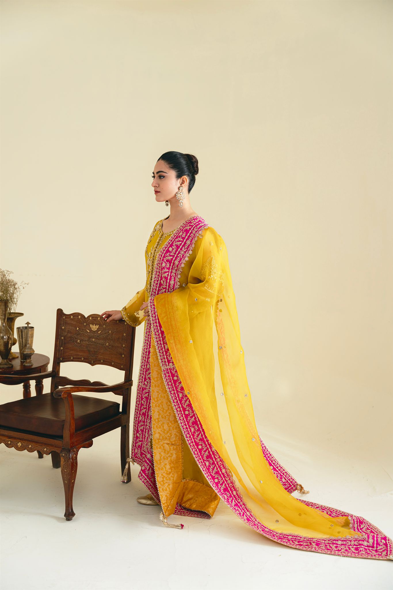 Mustard Yellow Hand-Embellished Organza Salwar Kameez (3-Piece) - Image 5