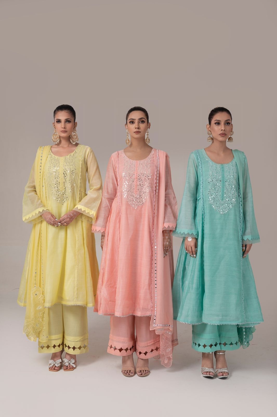 Pastel Mirror-Work Organza 3-Piece Pret Suit - Image 1