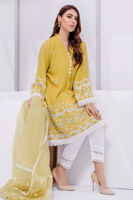 Pakistani Mustard Yellow Hand-Embroidered Salwar Kameez (3-Piece) - Image 3