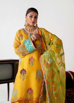 Pakistani Yellow Naqshi & Gotta Embroidered Organza Salwar Kameez (3-Piece) - Image 3