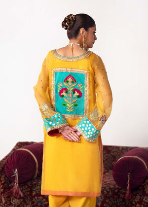 Pakistani Yellow Naqshi & Gotta Embroidered Organza Salwar Kameez (3-Piece) - Image 6