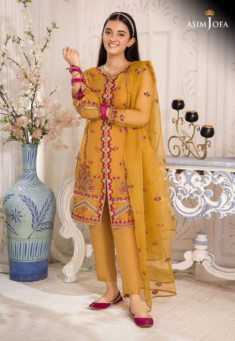 Mustard Embroidered Organza Cotton Silk Salwar Kameez (3-Piece) - Image 6