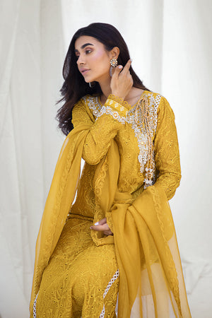 Pakistani Mustard Embroidered Organza Salwar Kameez (3-Piece) - Image 4