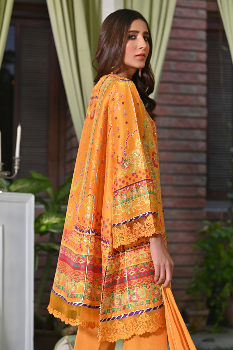Mustard Digital Printed Pure Silk Kurta Set (3-Piece) - Image 2