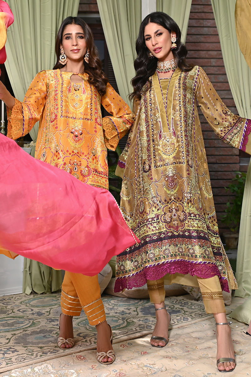 Mustard Digital Printed Pure Silk Kurta Set (3-Piece) - Image 4