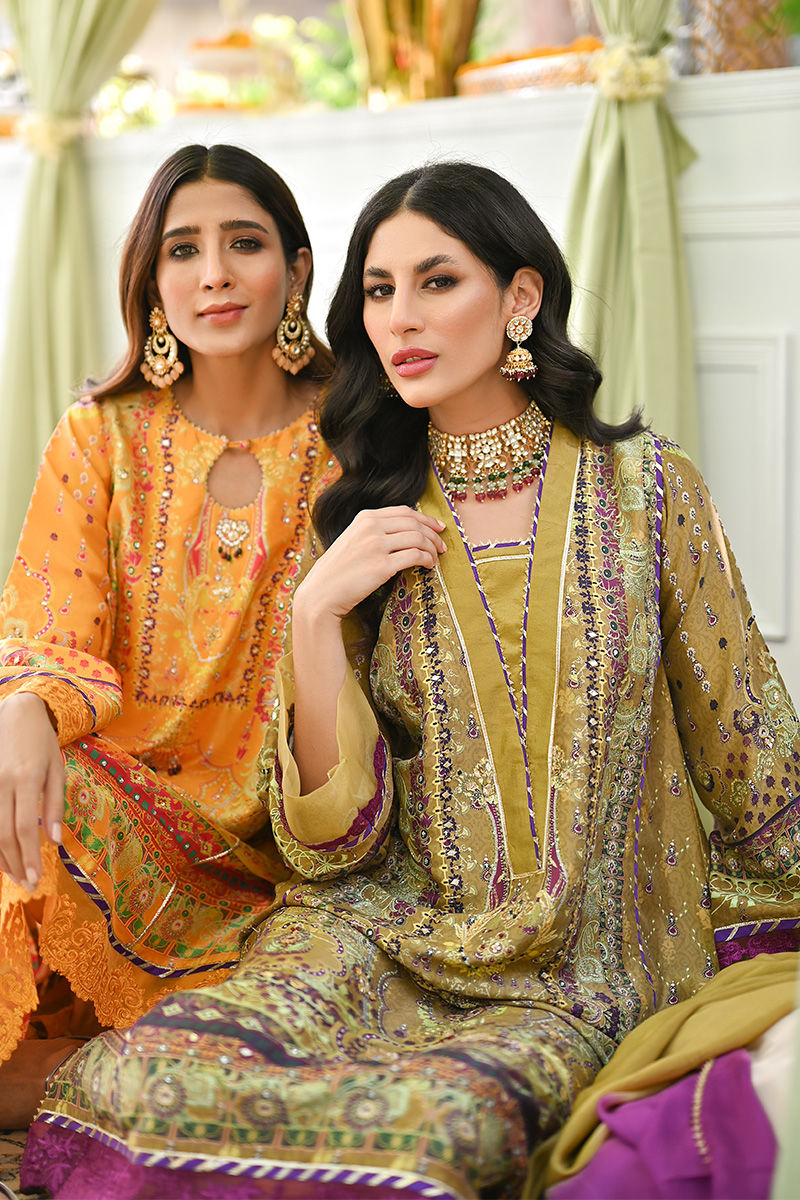 Mustard Digital Printed Pure Silk Kurta Set (3-Piece) - Image 5