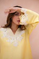 Lemon Anchor Embroidered Raw Silk Salwar Kameez (2-Piece) - Image 3