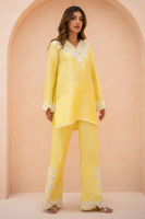 Lemon Anchor Embroidered Raw Silk Salwar Kameez (2-Piece) - Image 4