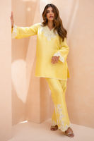 Lemon Anchor Embroidered Raw Silk Salwar Kameez (2-Piece) - Image 5