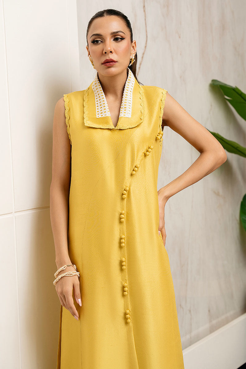 Yellow Embroidered Raw Silk Salwar Kameez (2-Piece) - Image 4