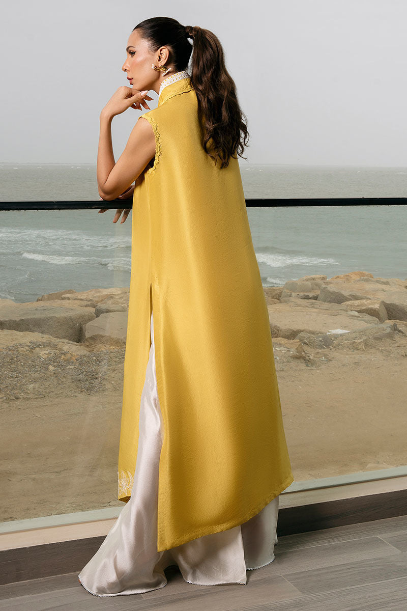 Yellow Embroidered Raw Silk Salwar Kameez (2-Piece) - Image 5