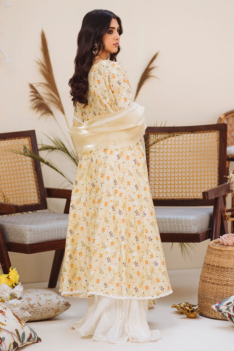 Pakistani Yellow Embroidered Pure Raw Silk Salwar Kameez (3-Piece) - Image 3