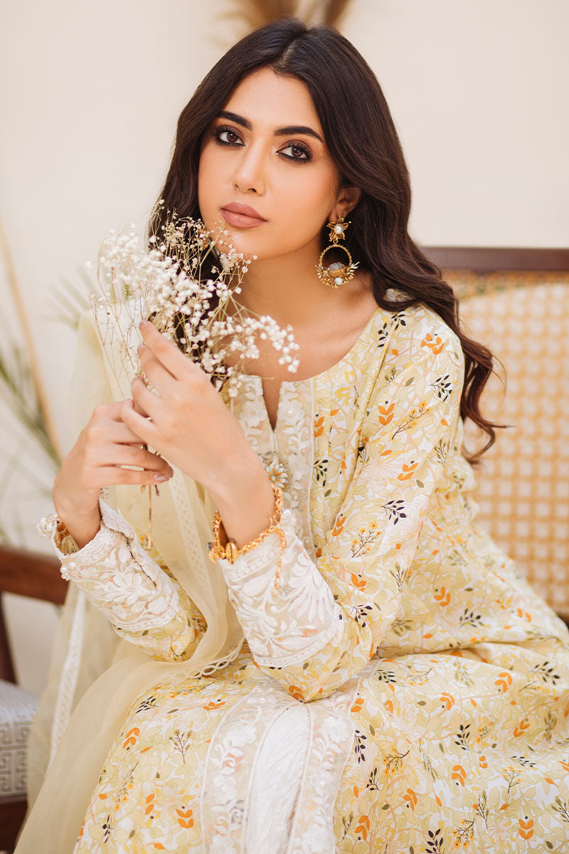 Pakistani Yellow Embroidered Pure Raw Silk Salwar Kameez (3-Piece) - Image 5