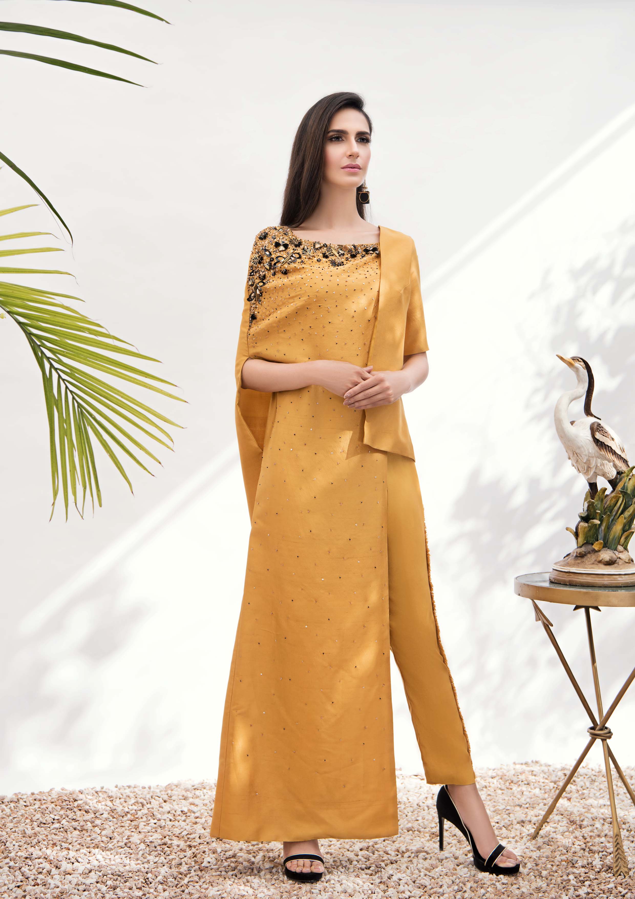 Butterscotch Embellished Silk Salwar Kameez (2-Piece) - Image 1