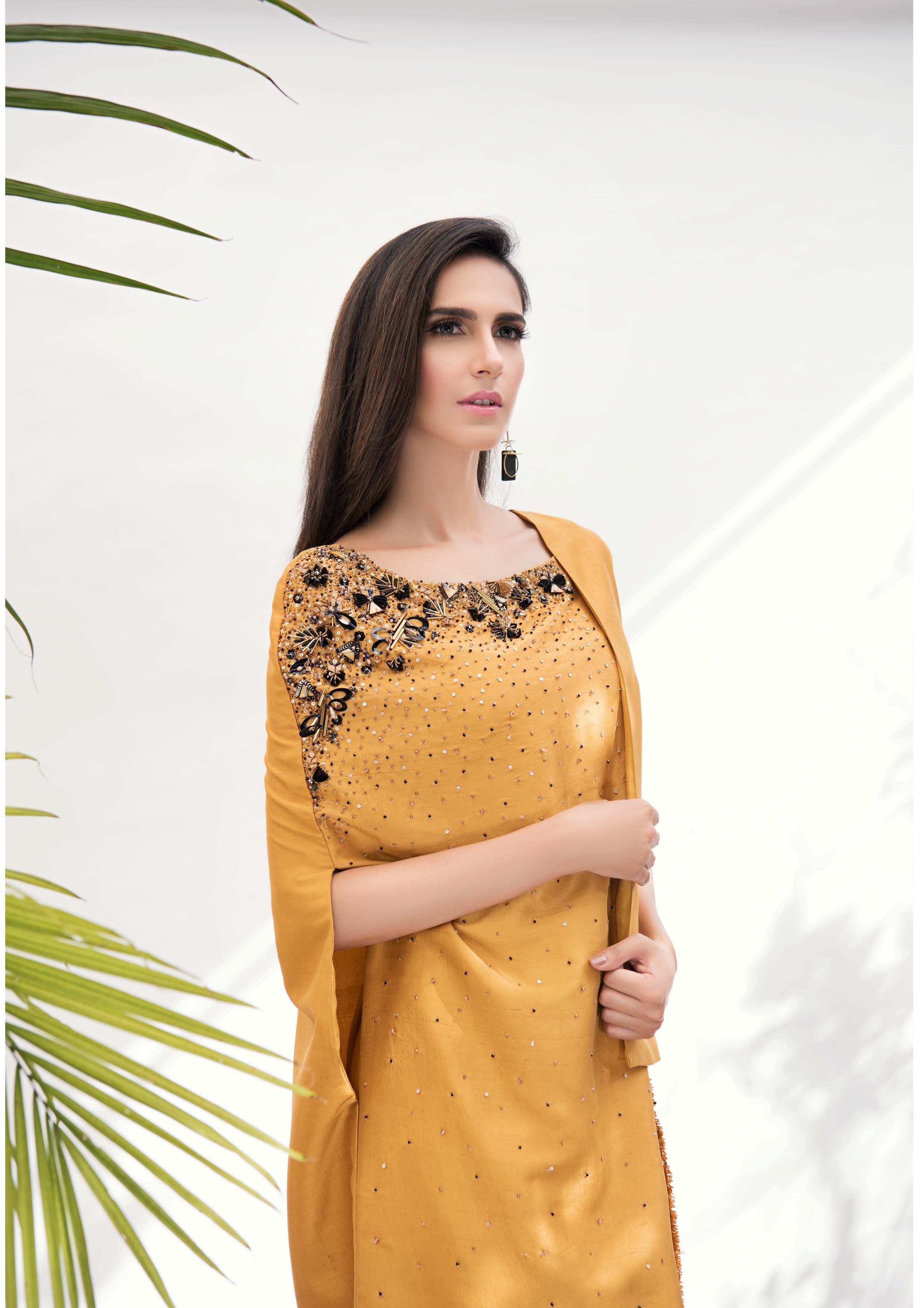 Butterscotch Embellished Silk Salwar Kameez (2-Piece) - Image 2