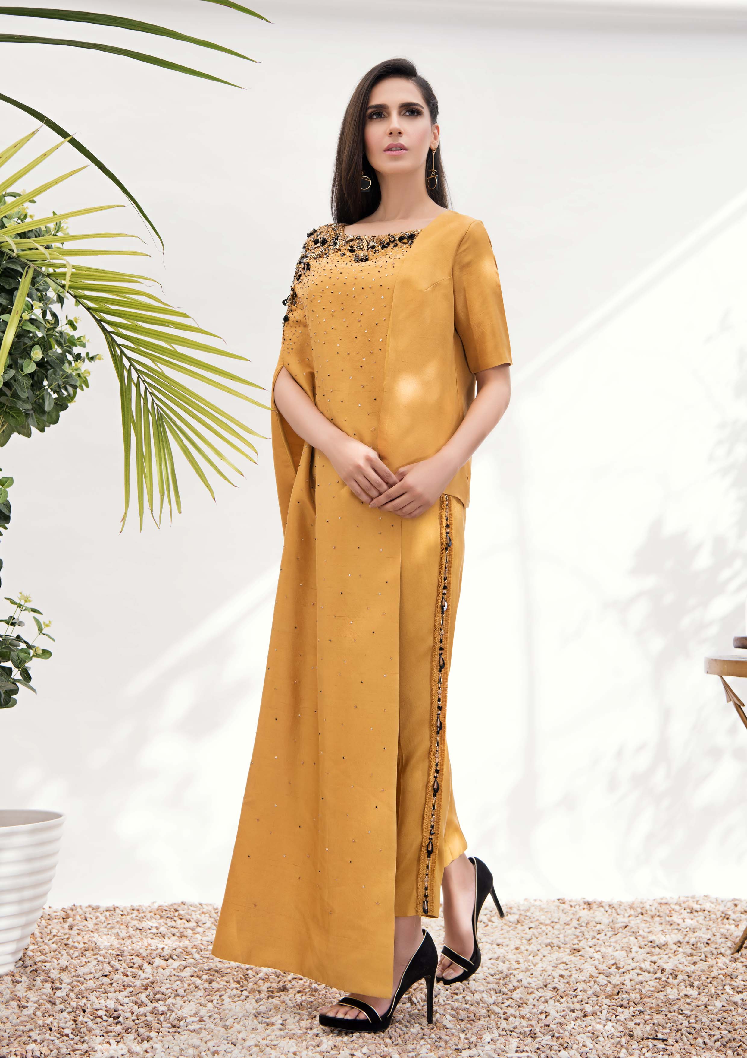 Butterscotch Embellished Silk Salwar Kameez (2-Piece) - Image 3