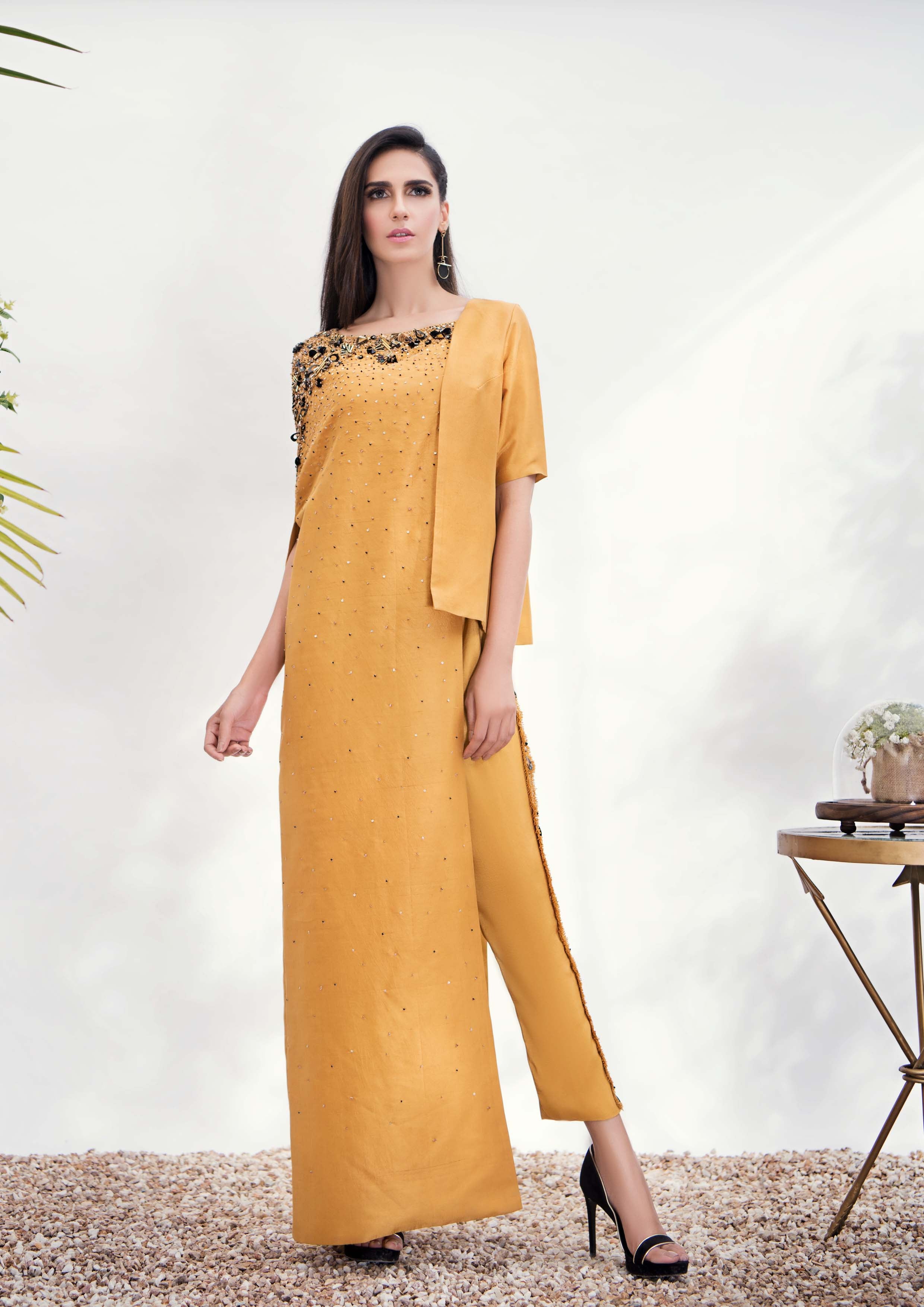 Butterscotch Embellished Silk Salwar Kameez (2-Piece) - Image 4