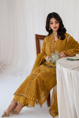 Mustard Cutwork Embroidered Korean Raw Silk Salwar Kameez (3-Piece) - Image 10