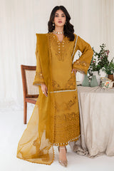 Mustard Cutwork Embroidered Korean Raw Silk Salwar Kameez (3-Piece) - Image 2