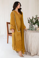 Mustard Cutwork Embroidered Korean Raw Silk Salwar Kameez (3-Piece) - Image 3