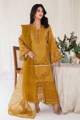 Mustard Cutwork Embroidered Korean Raw Silk Salwar Kameez (3-Piece) - Image 5
