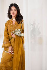 Mustard Cutwork Embroidered Korean Raw Silk Salwar Kameez (3-Piece) - Image 7