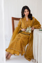 Mustard Cutwork Embroidered Korean Raw Silk Salwar Kameez (3-Piece) - Image 8