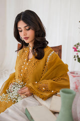Mustard Cutwork Embroidered Korean Raw Silk Salwar Kameez (3-Piece) - Image 9