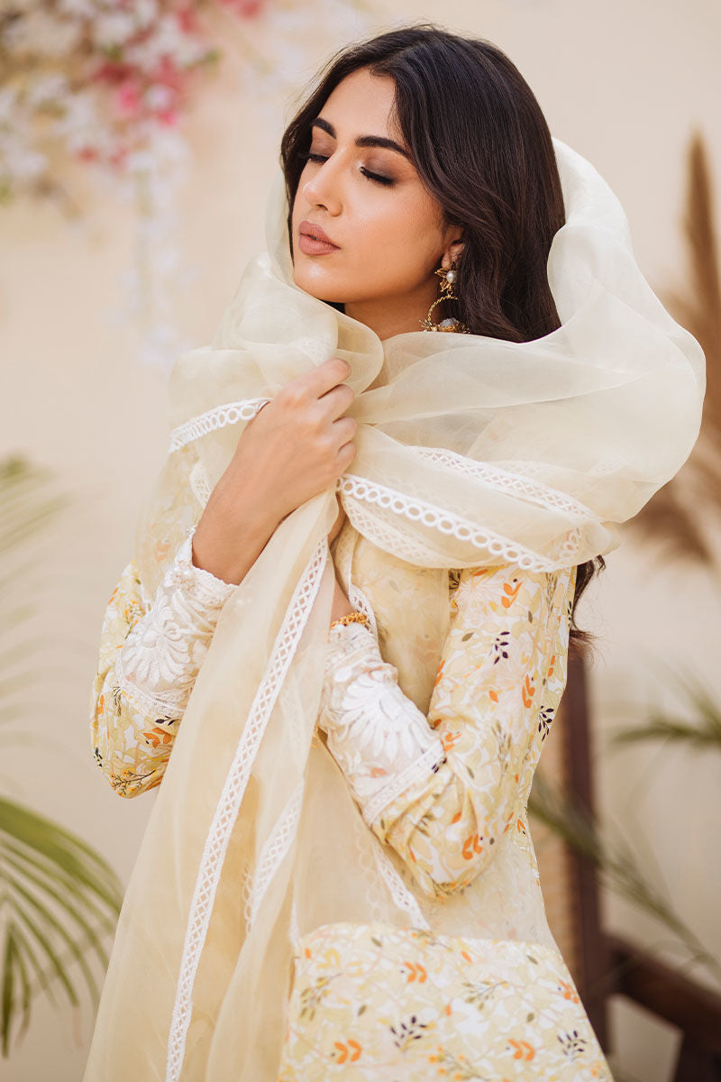 Yellow Embroidered Raw Silk Salwar Kameez (3-Piece) - Image 4