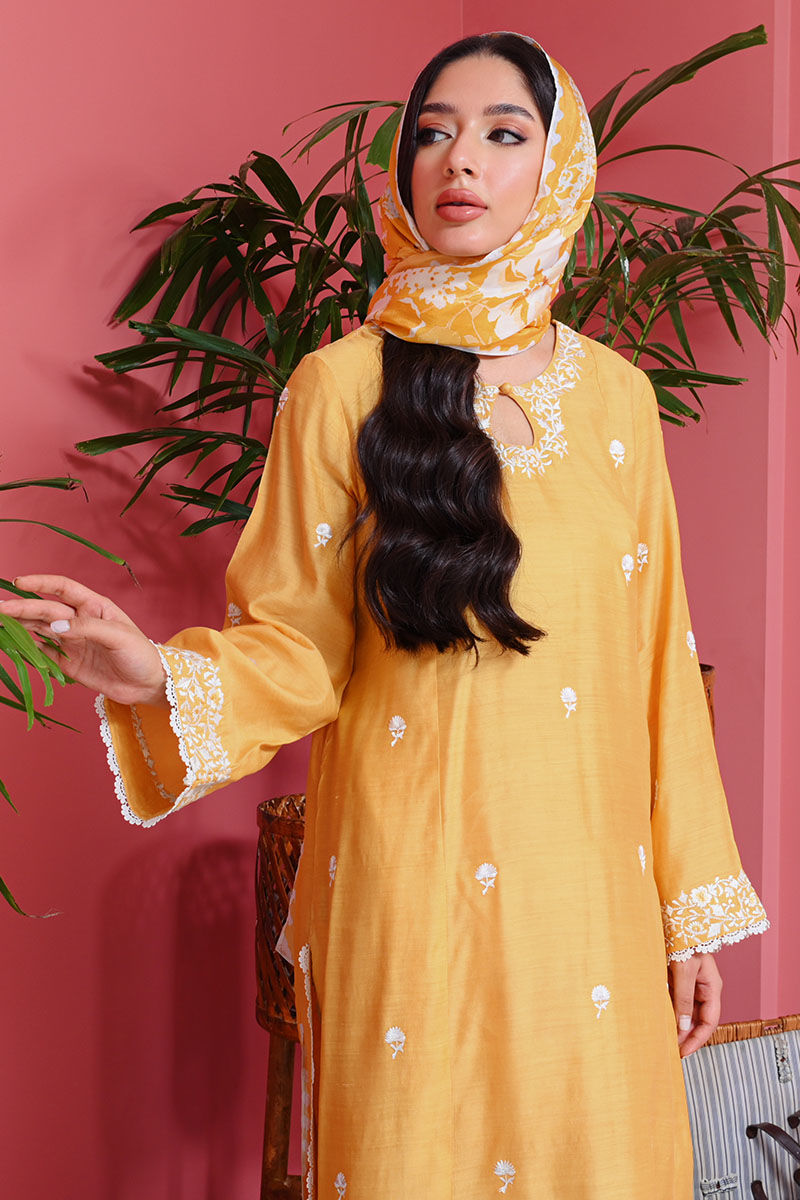 Lemon Yellow Embroidered Pure Raw Silk Kurta Set (3-Piece) - Image 4