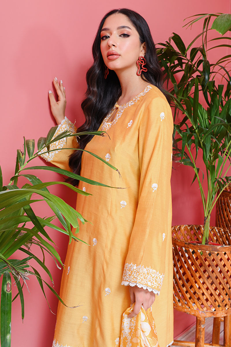 Lemon Yellow Embroidered Pure Raw Silk Kurta Set (3-Piece) - Image 6