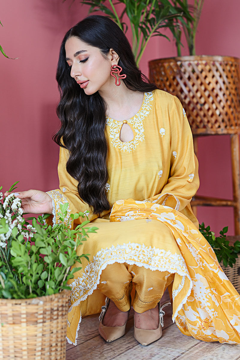 Lemon Yellow Embroidered Pure Raw Silk Kurta Set (3-Piece) - Image 8