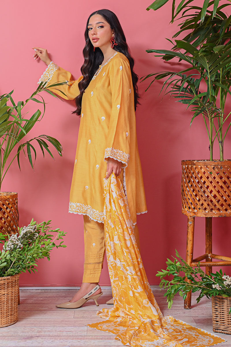 Lemon Yellow Embroidered Pure Raw Silk Kurta Set (3-Piece) - Image 9