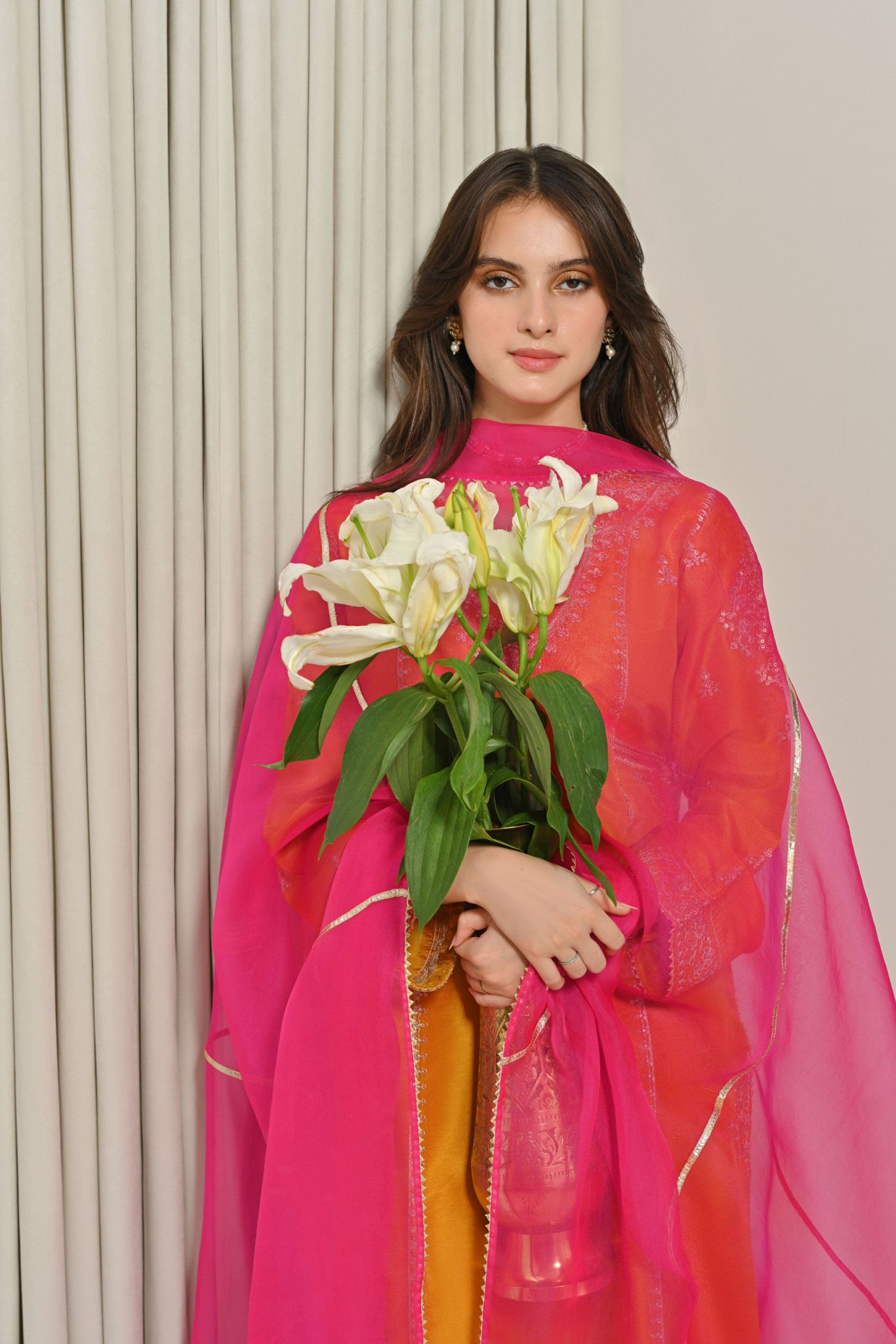 Pakistani Mustard Yellow Zari Sequin Raw Silk Salwar Kameez (3-Piece) - Image 7