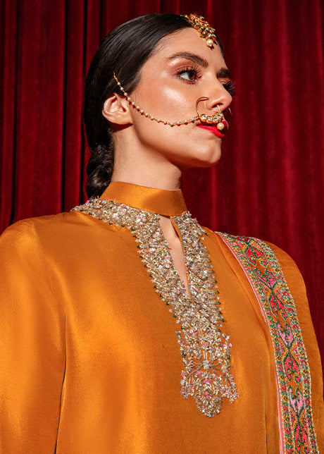 Mustard Embellished Raw Silk Salwar Kameez (3-Piece) - Image 5