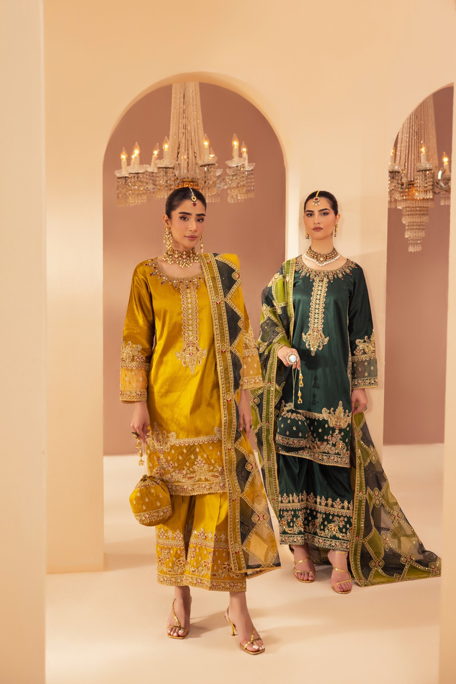 Pakistani Mustard Embroidered Raw Silk 3-Piece Suit - Image 13