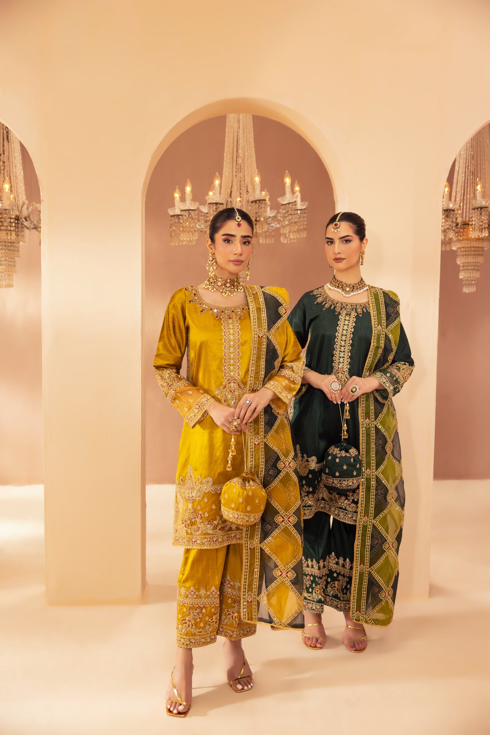 Pakistani Mustard Embroidered Raw Silk 3-Piece Suit - Image 15