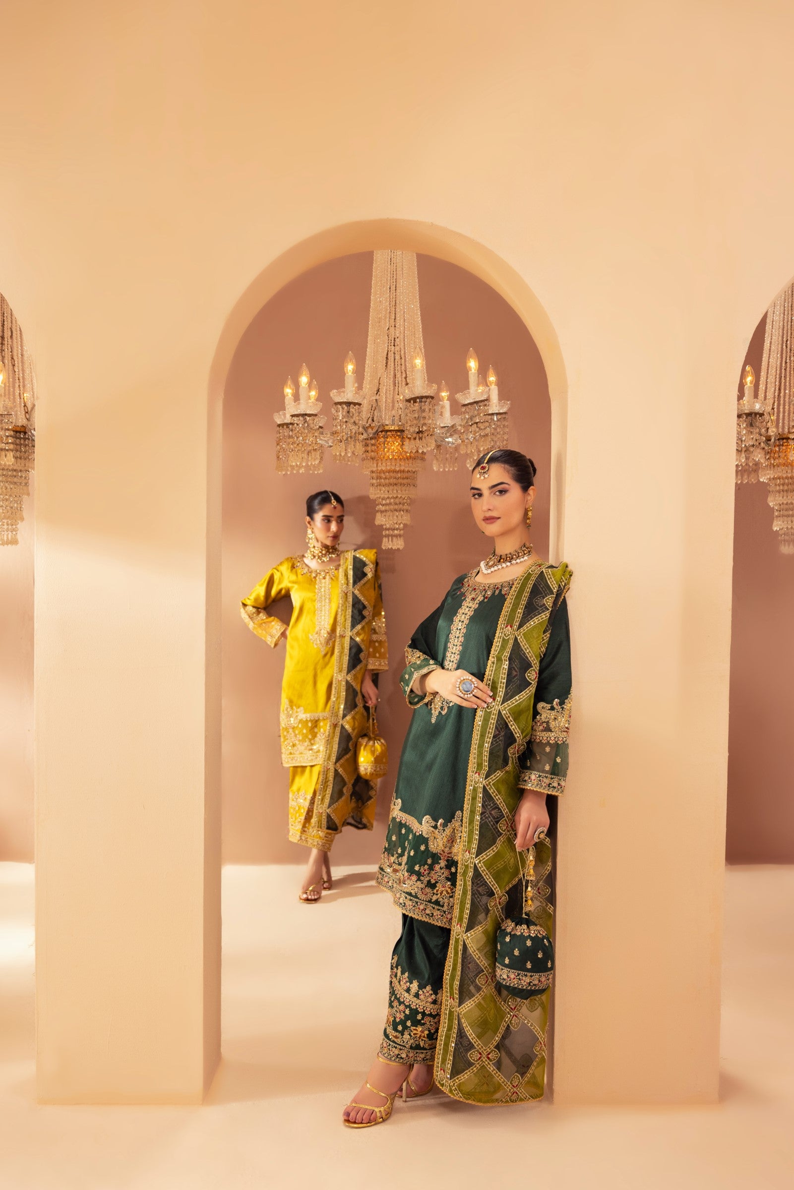 Pakistani Mustard Embroidered Raw Silk 3-Piece Suit - Image 17