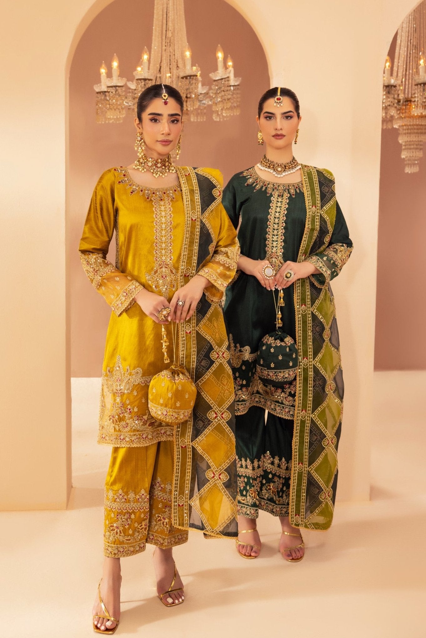 Pakistani Mustard Embroidered Raw Silk 3-Piece Suit - Image 18