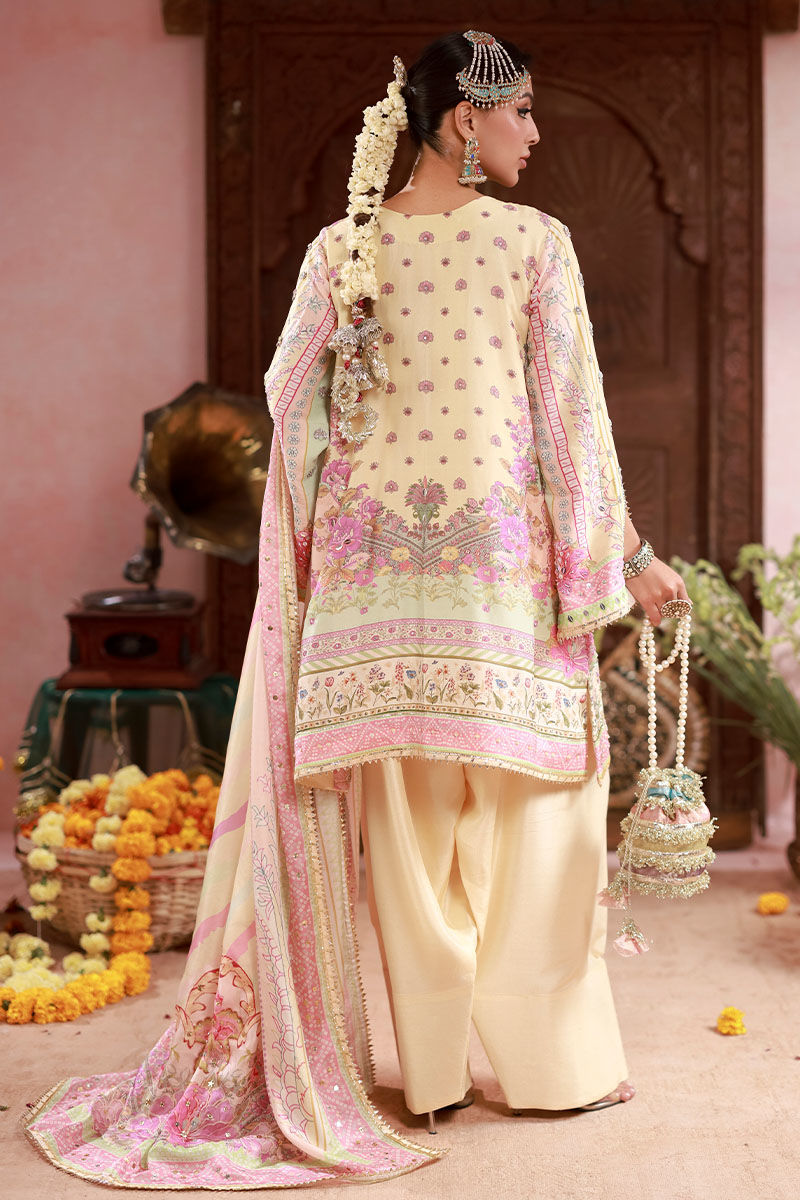 Butter Yellow Hand-Embellished Raw Silk Salwar Kameez (3-Piece) - Image 3