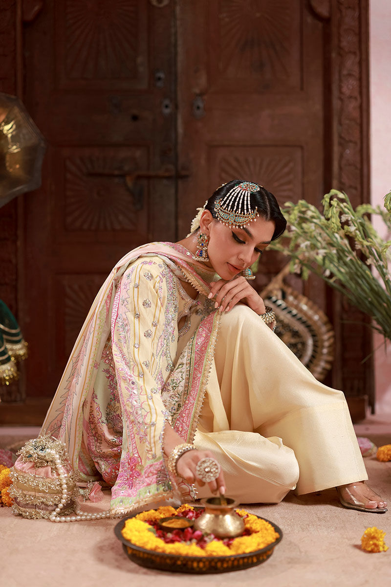 Butter Yellow Hand-Embellished Raw Silk Salwar Kameez (3-Piece) - Image 4