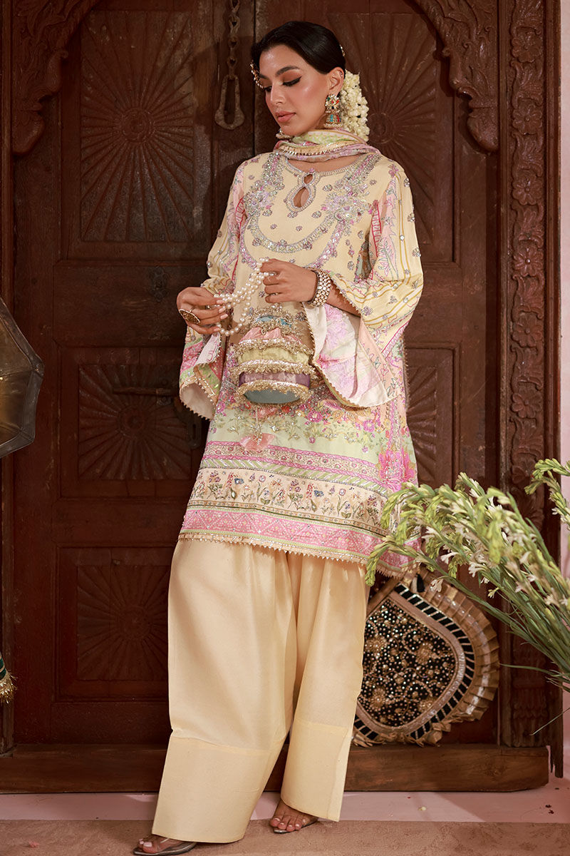 Butter Yellow Hand-Embellished Raw Silk Salwar Kameez (3-Piece) - Image 5
