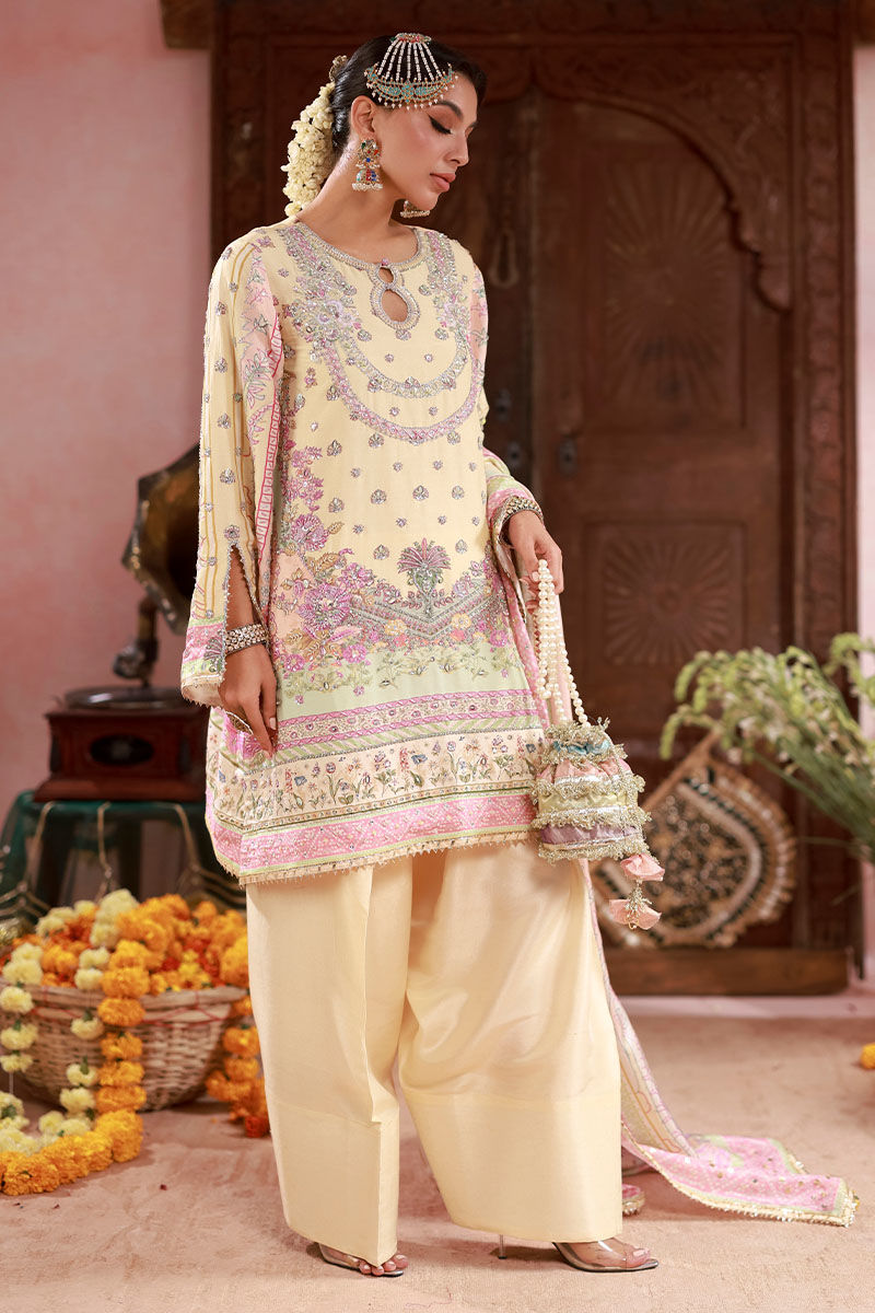 Butter Yellow Hand-Embellished Raw Silk Salwar Kameez (3-Piece) - Image 6
