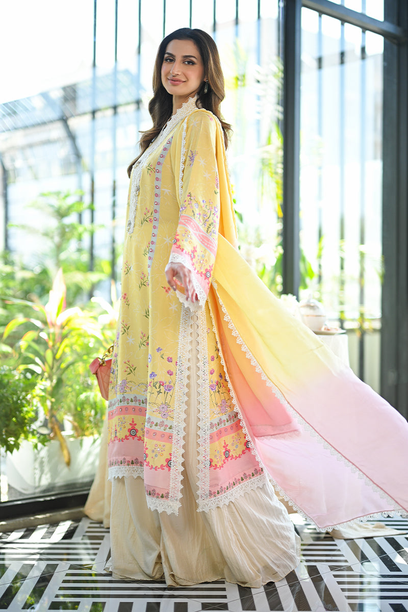 Pakistani Yellow Floral Printed Pure Raw Silk Salwar Kameez (3-Piece) - Image 7
