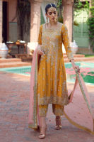 Pakistani Mustard Yellow Embellished Raw Silk Salwar Kameez (3-Piece) - Image 3