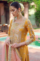 Pakistani Mustard Yellow Embellished Raw Silk Salwar Kameez (3-Piece) - Image 4