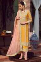 Pakistani Mustard Yellow Embellished Raw Silk Salwar Kameez (3-Piece) - Image 6