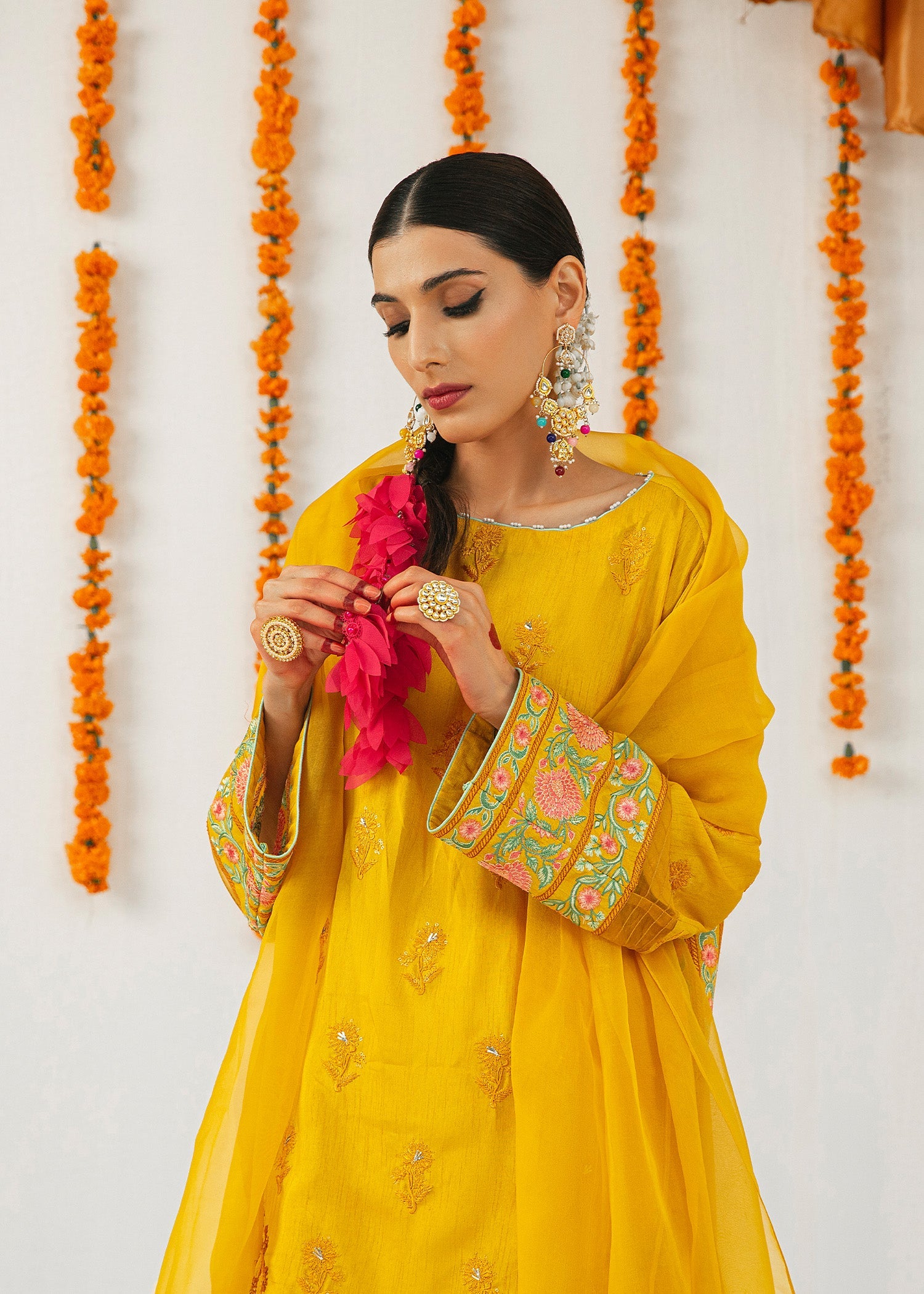 Mustard Embroidered Raw Silk Kurta Set (3-Piece) - Image 6